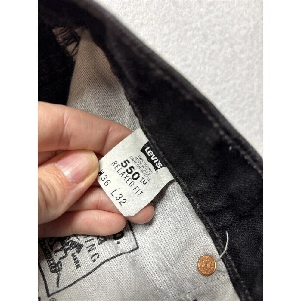 Vintage Levi’s 550 Relaxed Fit Jeans Black Made in USA 90s Denim 36x32 Blank Lab